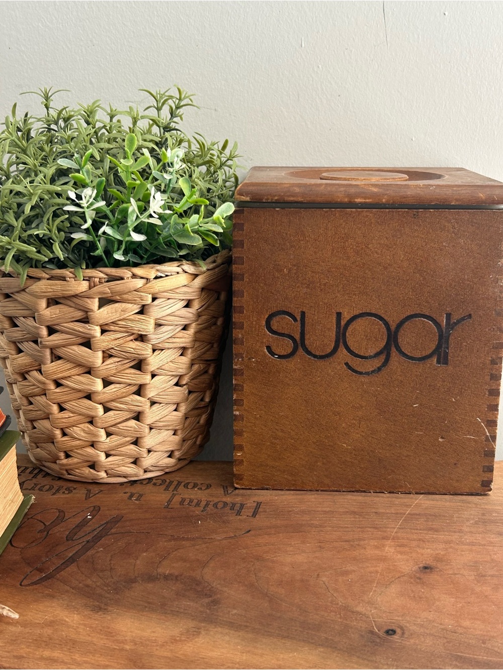 Wooden Square Sugar Canister with Plastic liner and lid - Brown Farmhouse
